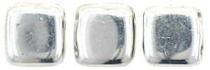 Czechmate 6mm Square Glass Czech Two Hole Tile Bead, Silver - Barrel of Beads