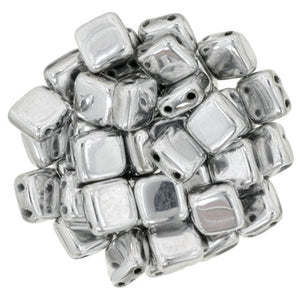 Czechmate 6mm Square Glass Czech Two Hole Tile Bead, Silver - Barrel of Beads