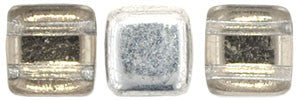 Czechmate 6mm Square Glass Czech Two Hole Tile Bead, Silver - 1/2 Coat - Barrel of Beads
