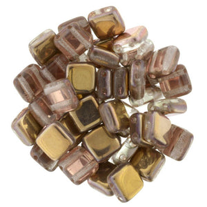 Czechmate 6mm Square Glass Czech Two Hole Tile Bead, Apollo (Gold) - Barrel of Beads