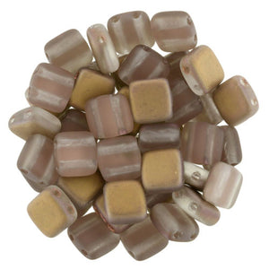 Czechmate 6mm Square Glass Czech Two Hole Tile Bead, Matte Apollo Gold - Barrel of Beads