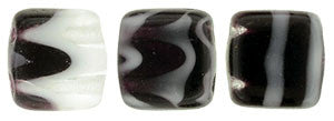 Czechmate 6mm Square Glass Czech Two Hole Tile Bead, Jet/Grey Stripe - Barrel of Beads