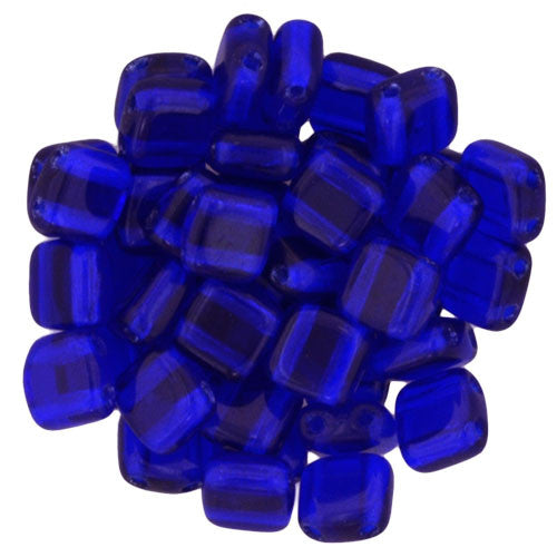 Czechmate 6mm Square Glass Czech Two Hole Tile Bead, Cobalt - Barrel of Beads