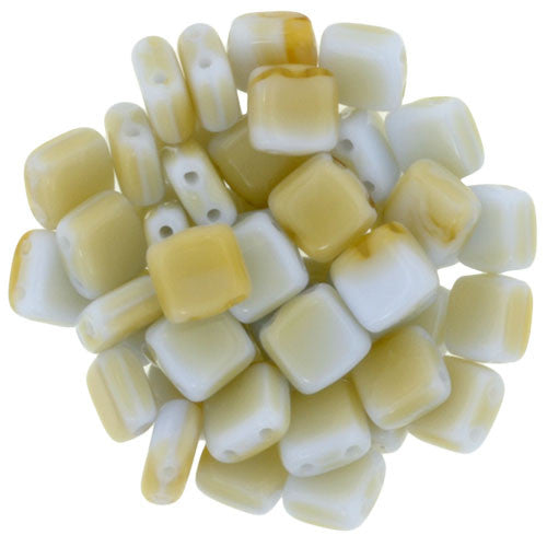 Czechmate 6mm Square Glass Czech Two Hole Tile Bead, Silk Blue/Taupe - Barrel of Beads