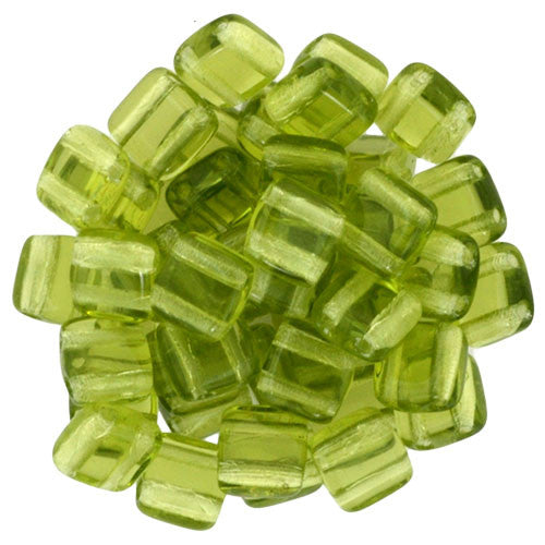 Czechmate 6mm Square Glass Czech Two Hole Tile Bead, Olivine - Barrel of Beads