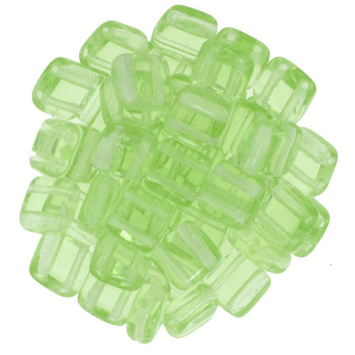 Czechmate 6mm Square Glass Czech Two Hole Tile Bead, Peridot - Barrel of Beads