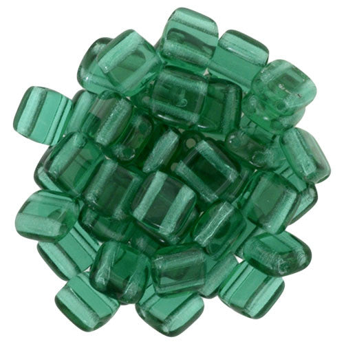 Czechmate 6mm Square Glass Czech Two Hole Tile Bead, Emerald - Barrel of Beads