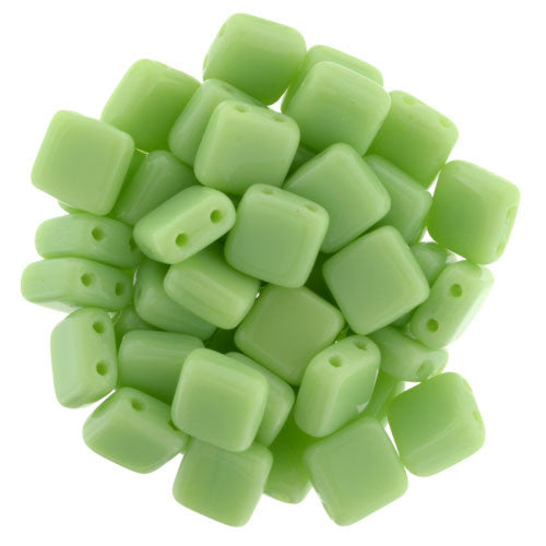 Czechmate 6mm Square Glass Czech Two Hole Tile Bead, Honeydew - Barrel of Beads