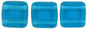 Czechmate 6mm Square Glass Czech Two Hole Tile Bead, Capri Blue - Barrel of Beads