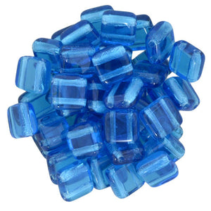 Czechmate 6mm Square Glass Czech Two Hole Tile Bead, Capri Blue - Barrel of Beads