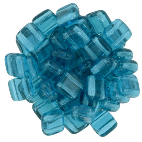 Czechmate 6mm Square Glass Czech Two Hole Tile Bead, Teal - Barrel of Beads
