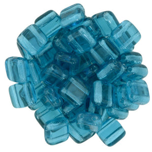 Czechmate 6mm Square Glass Czech Two Hole Tile Bead, Teal - Barrel of Beads