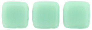 Czechmate 6mm Square Glass Czech Two Hole Tile Bead, Opaque Pale Turquoise - Barrel of Beads
