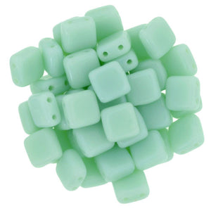 Czechmate 6mm Square Glass Czech Two Hole Tile Bead, Opaque Pale Turquoise - Barrel of Beads