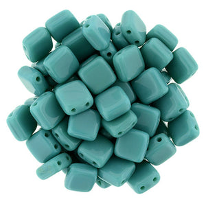Czechmate 6mm Square Glass Czech Two Hole Tile Bead, Persian Turquoise - Barrel of Beads