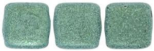 Czechmate 6mm Square Glass Czech Two Hole Tile Bead, Lt Green Metallic Suede