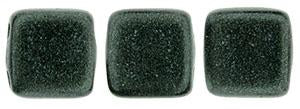 Czechmate 6mm Square Glass Czech Two Hole Tile Bead, Dk Forest Metallic Suede