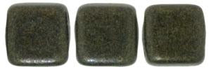 Czechmate 6mm Square Glass Czech Two Hole Tile Bead, Dk Green Metallic Suede