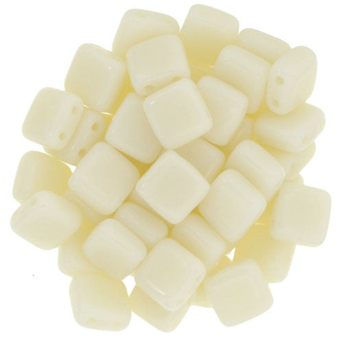 Czechmate 6mm Square Glass Czech Two Hole Tile Bead, Ivory - Barrel of Beads