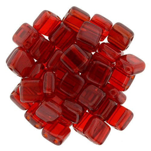 Czechmate 6mm Square Glass Czech Two Hole Tile Bead, Siam Ruby - Barrel of Beads