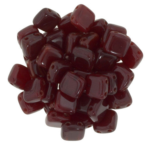 Czechmate 6mm Square Glass Czech Two Hole Tile Bead, Oxblood - Barrel of Beads