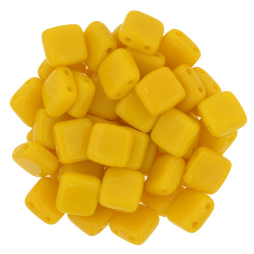 Czechmate 6mm Square Glass Czech Two Hole Tile Bead, Sunflower Yellow - Barrel of Beads