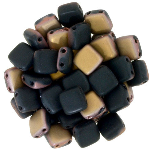 Czechmate 6mm Square Glass Czech Two Hole Tile Bead, Matte Apollo Jet - Barrel of Beads