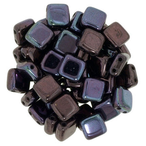 Czechmate 6mm Square Glass Czech Two Hole Tile Bead, Luster Metallic Amethyst - Barrel of Beads