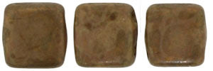 Czechmate 6mm Square Glass Czech Two Hole Tile Bead, Milky Caramel/Bronze Picasso - Barrel of Beads