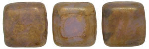 Czechmate 6mm Square Glass Czech Two Hole Tile Bead, Milky Alexandrite/Copper Picasso - Barrel of Beads