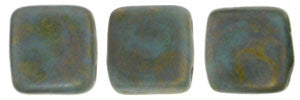 Czechmate 6mm Square Glass Czech Two Hole Tile Bead, Copper Picasso Turquoise - Barrel of Beads
