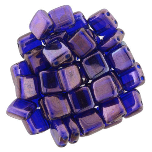 Czechmate 6mm Square Glass Czech Two Hole Tile Bead, Cobalt - Vega - Barrel of Beads