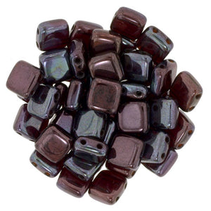 Czechmate 6mm Square Glass Czech Two Hole Tile Bead, Ruby - Vega - Barrel of Beads