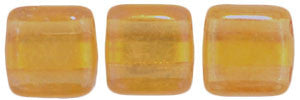 Czechmate 6mm Square Glass Czech Two Hole Tile Bead, Gold Marbled/Topaz - Barrel of Beads