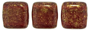 Czechmate 6mm Square Glass Czech Two Hole Tile Bead, Gold Marbled  Ruby - Barrel of Beads