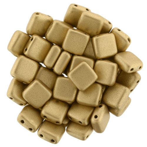 Czechmate 6mm Square Glass Czech Two Hole Tile Bead, Matte Metallic Flax - Barrel of Beads