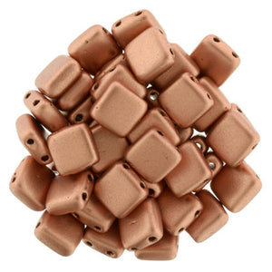 Czechmate 6mm Square Glass Czech Two Hole Tile Bead, Matte Metallic Copper - Barrel of Beads