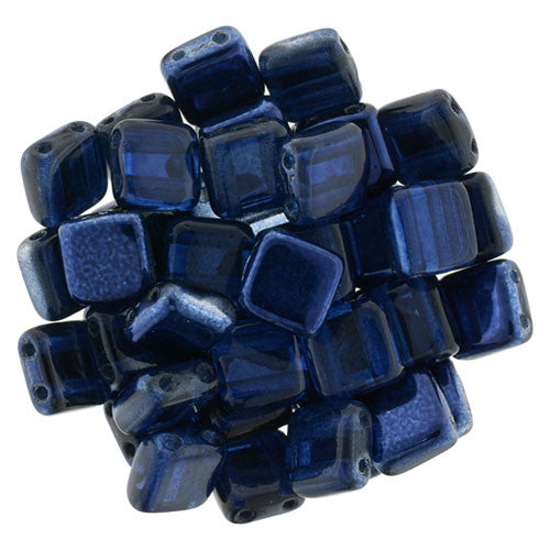 Czechmate 6mm Square Glass Czech Two Hole Tile Bead, Mirror Denim - Barrel of Beads