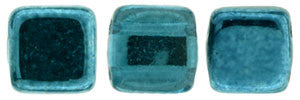 Czechmate 6mm Square Glass Czech Two Hole Tile Bead, Mirror Teal - Barrel of Beads
