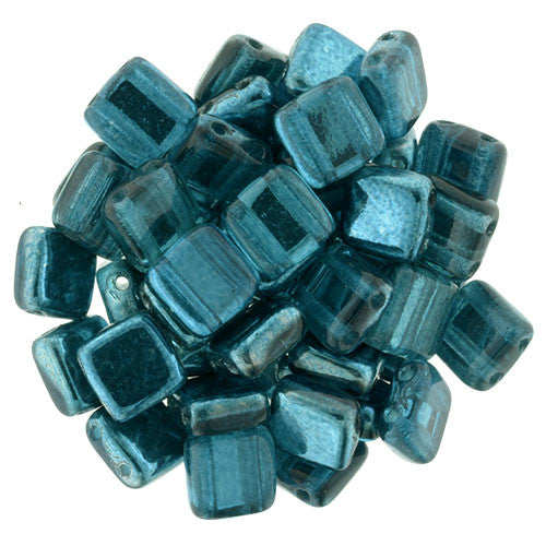 Czechmate 6mm Square Glass Czech Two Hole Tile Bead, Mirror Teal - Barrel of Beads