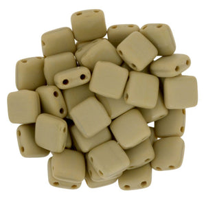 Czechmate 6mm Square Glass Czech Two Hole Tile Bead, Matte French Beige - Barrel of Beads