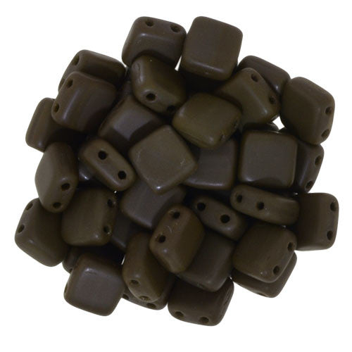 Czechmate 6mm Square Glass Czech Two Hole Tile Bead, Matte Chocolate Brown - Barrel of Beads