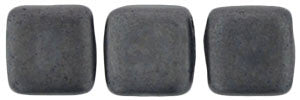 Czechmate 6mm Square Glass Czech Two Hole Tile Bead, Matte Hematite - Barrel of Beads