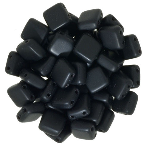 Czechmate 6mm Square Glass Czech Two Hole Tile Bead, Matte Jet - Barrel of Beads