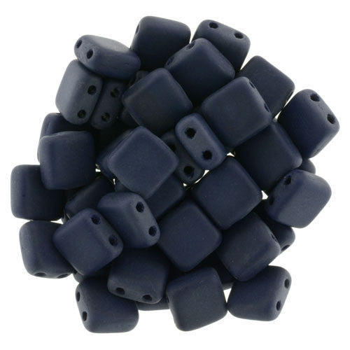 Czechmate 6mm Square Glass Czech Two Hole Tile Bead, Matte Navy - Barrel of Beads