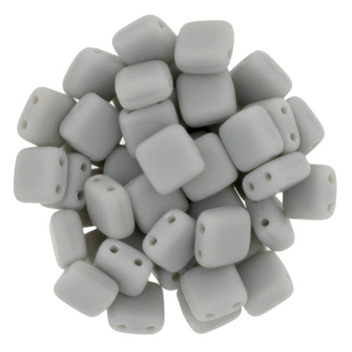 Czechmate 6mm Square Glass Czech Two Hole Tile Bead, Matte Ashen Grey - Barrel of Beads