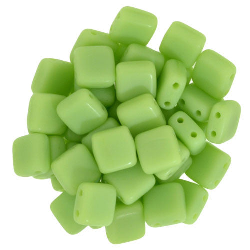 Czechmate 6mm Square Glass Czech Two Hole Tile Bead, Matte Honeydew - Barrel of Beads