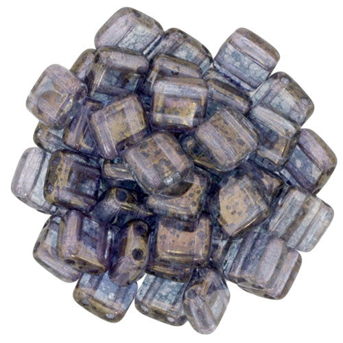 Czechmate 6mm Square Glass Czech Two Hole Tile Bead, Crystal - Moon Dust - Barrel of Beads