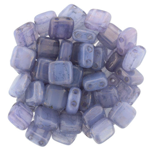 Czechmate 6mm Square Glass Czech Two Hole Tile Bead, Moon Dust/Milky Alexandrite - Barrel of Beads