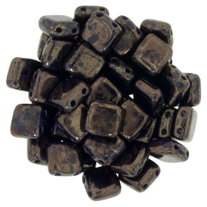 Czechmate 6mm Square Glass Czech Two Hole Tile Bead, Navy - Moon Dust - Barrel of Beads